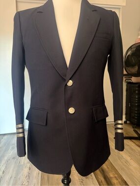 Men's Navy Blazer with Silver Cuff Accents